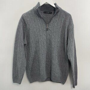 Daniele Blasi Italian Wool Sweater 1/4 Zip Cable Knit Gray Mens L